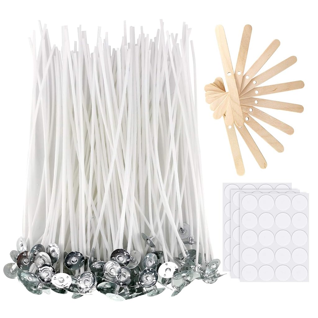 HASTHIP DIY Candle Making Tool Kit with 100 Pcs 6 inches Candle Wicks, 60cs Candle Wick Stickers, 10 Pcs Wooden Candle Wick Holders Candle Wicks Tool Kit for DIY Candle Making Scented Candles HASTHIP DIY Candle Making Tool Kit with 100 Pcs 6 inches Candle Wicks, 60cs Candle Wick Stickers, 10 Pcs Wooden Candle Wick Holders Candle Wicks Tool Kit for DIY Candle Making Scented Candles